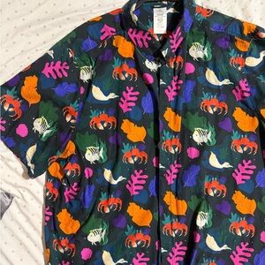 Disney Black Tropical Marine Print Shirt with Bright Accents